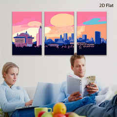 2D flat 1pc vibrant city skyline modern wall art decor for living room bedroom office farmhouse gallery wrapped canvas prints cozy aesthetic