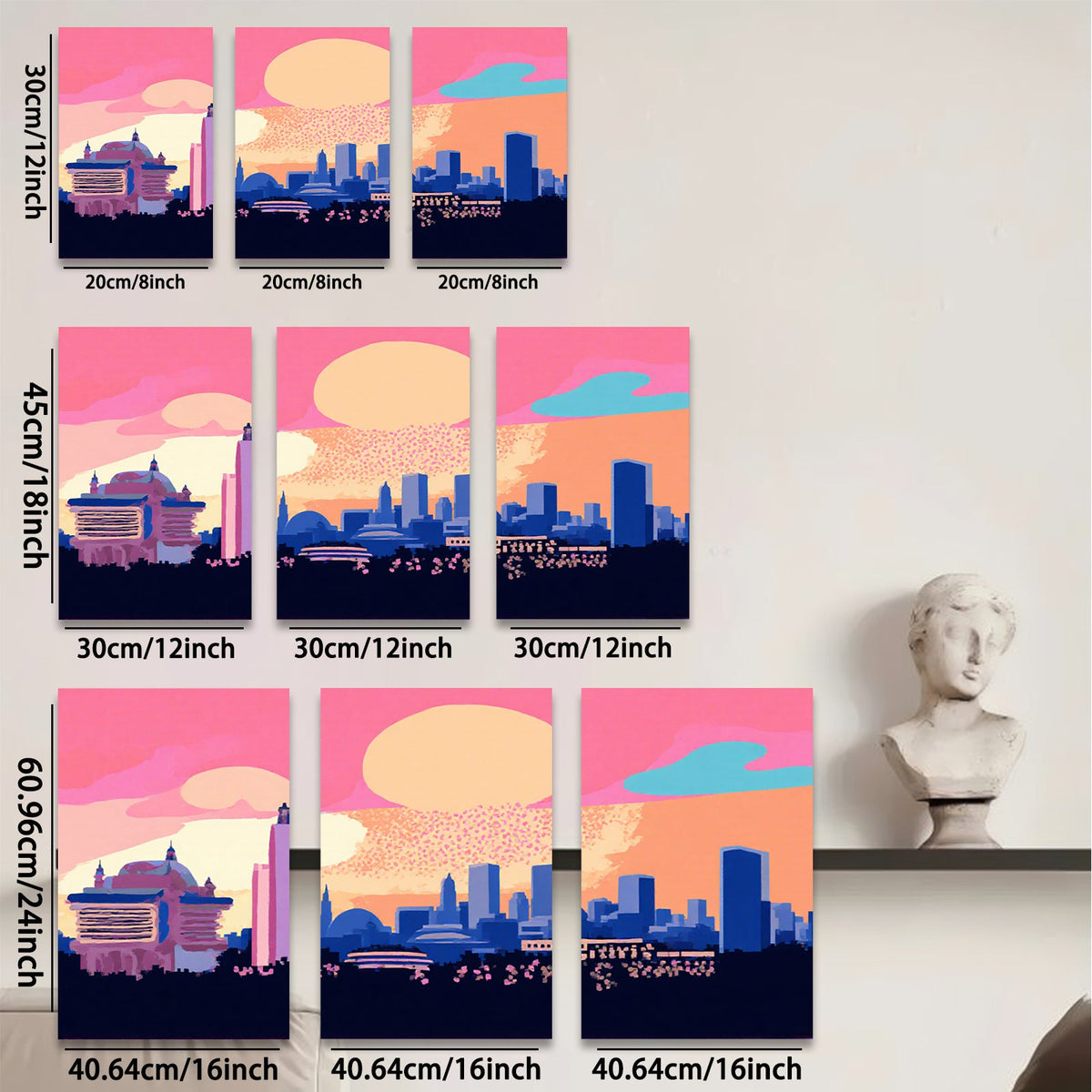 2D flat 1pc vibrant city skyline modern wall art decor for living room bedroom office farmhouse gallery wrapped canvas prints cozy aesthetic