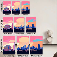 2D flat 1pc vibrant city skyline modern wall art decor for living room bedroom office farmhouse gallery wrapped canvas prints cozy aesthetic