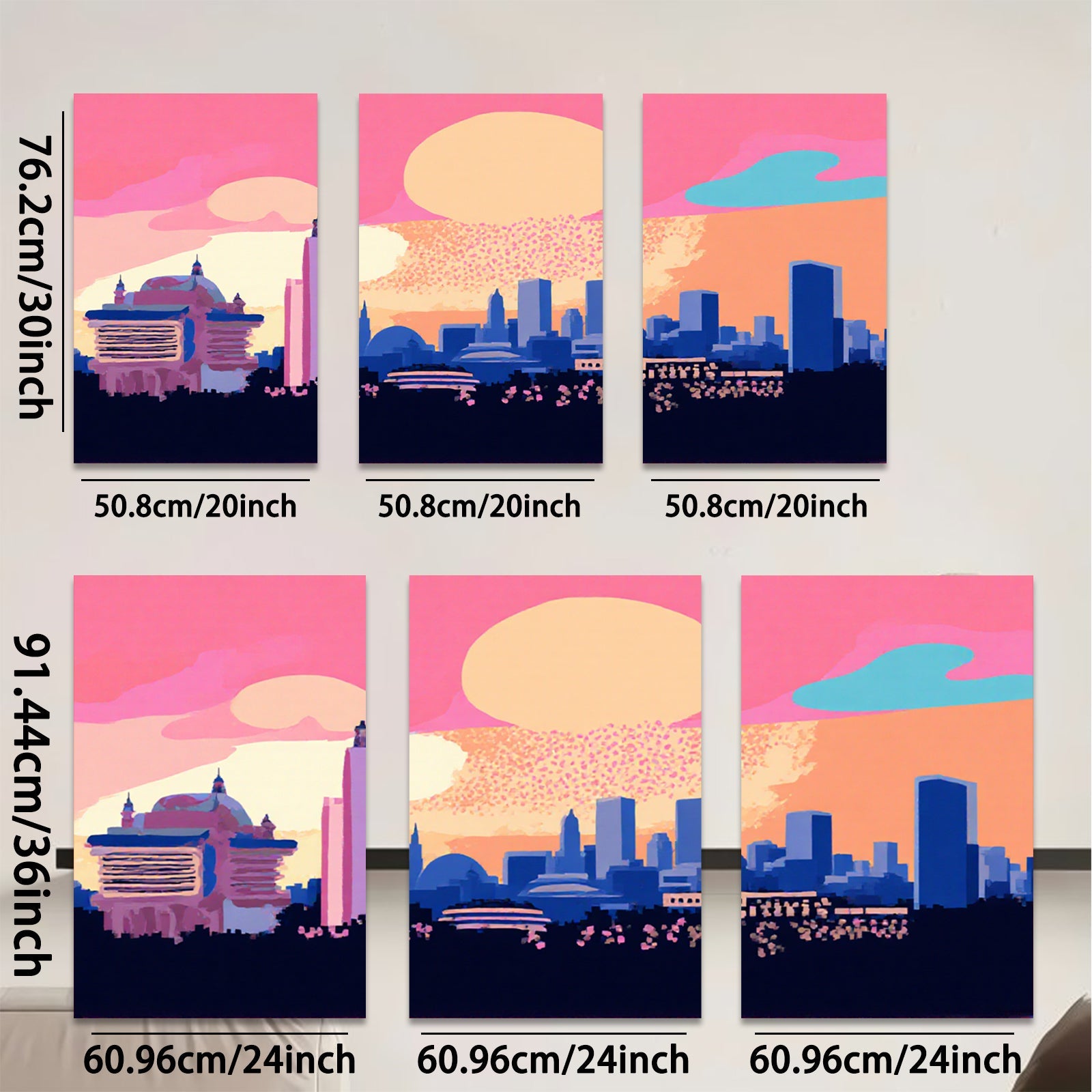2D flat 1pc vibrant city skyline modern wall art decor for living room bedroom office farmhouse gallery wrapped canvas prints cozy aesthetic