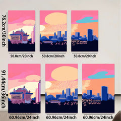 2D flat 1pc vibrant city skyline modern wall art decor for living room bedroom office farmhouse gallery wrapped canvas prints cozy aesthetic