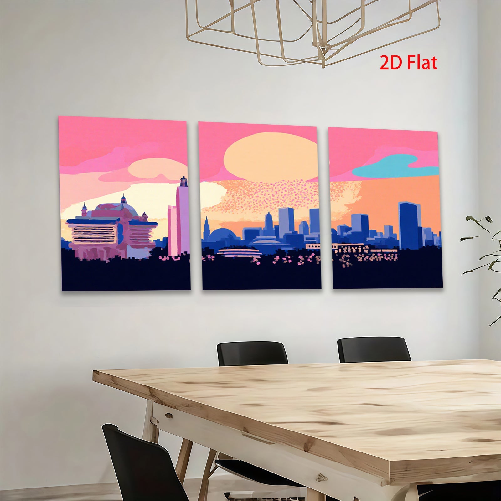 2D flat 1pc vibrant city skyline modern wall art decor for living room bedroom office farmhouse gallery wrapped canvas prints cozy aesthetic