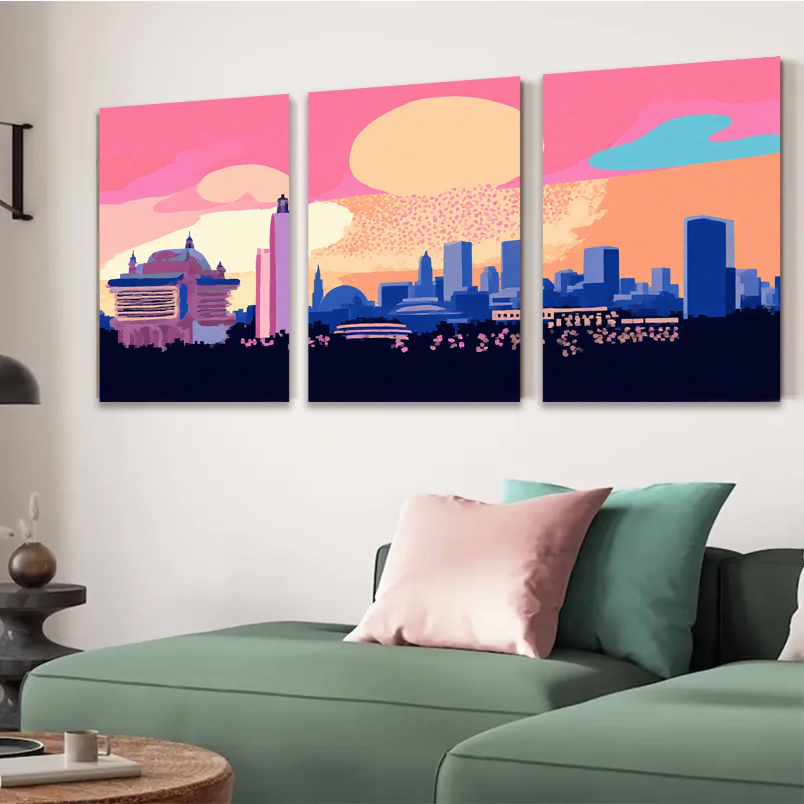 2D flat 1pc vibrant city skyline modern wall art decor for living room bedroom office farmhouse gallery wrapped canvas prints cozy aesthetic