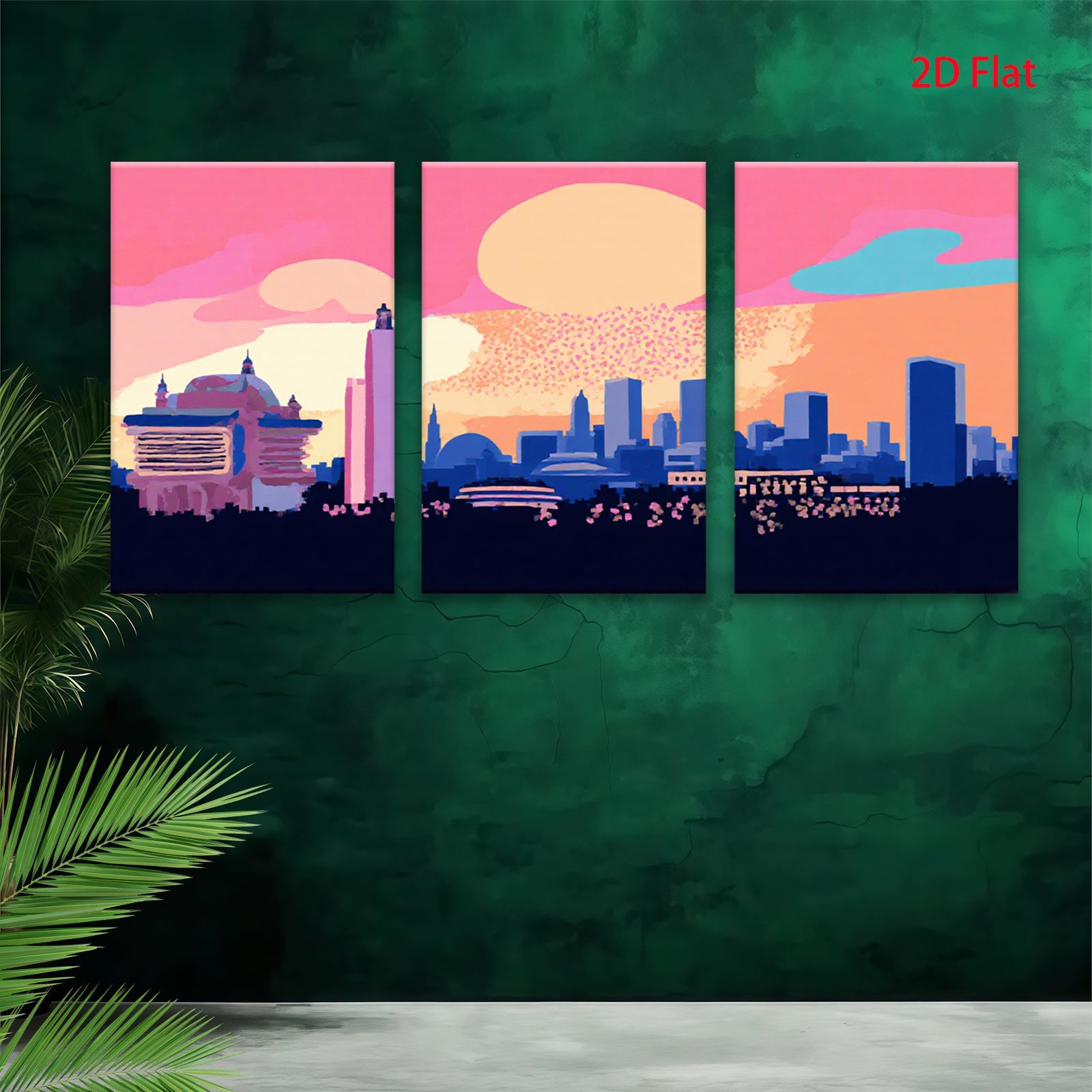 2D flat 1pc vibrant city skyline modern wall art decor for living room bedroom office farmhouse gallery wrapped canvas prints cozy aesthetic
