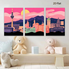 2D flat 1pc vibrant city skyline modern wall art decor for living room bedroom office gallery wrapped canvas prints farmhouse style