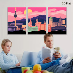 2D flat 1pc vibrant city skyline modern wall art decor for living room bedroom office gallery wrapped canvas prints farmhouse style