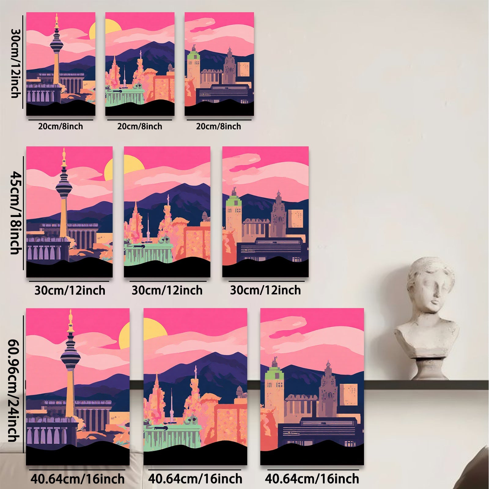 2D flat 1pc vibrant city skyline modern wall art decor for living room bedroom office gallery wrapped canvas prints farmhouse style