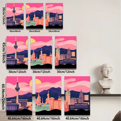 2D flat 1pc vibrant city skyline modern wall art decor for living room bedroom office gallery wrapped canvas prints farmhouse style