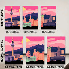 2D flat 1pc vibrant city skyline modern wall art decor for living room bedroom office gallery wrapped canvas prints farmhouse style