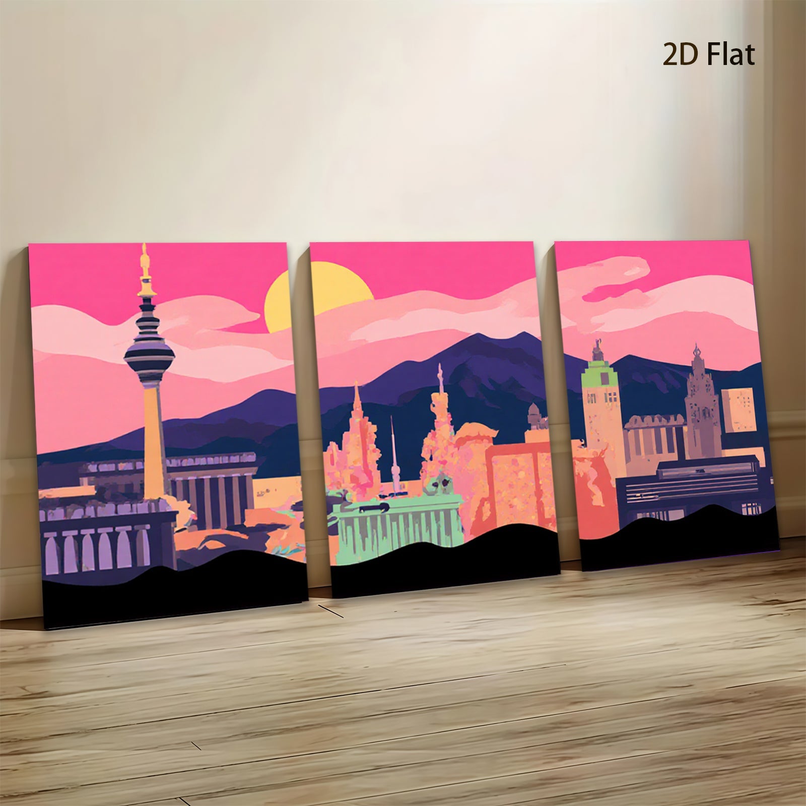 2D flat 1pc vibrant city skyline modern wall art decor for living room bedroom office gallery wrapped canvas prints farmhouse style