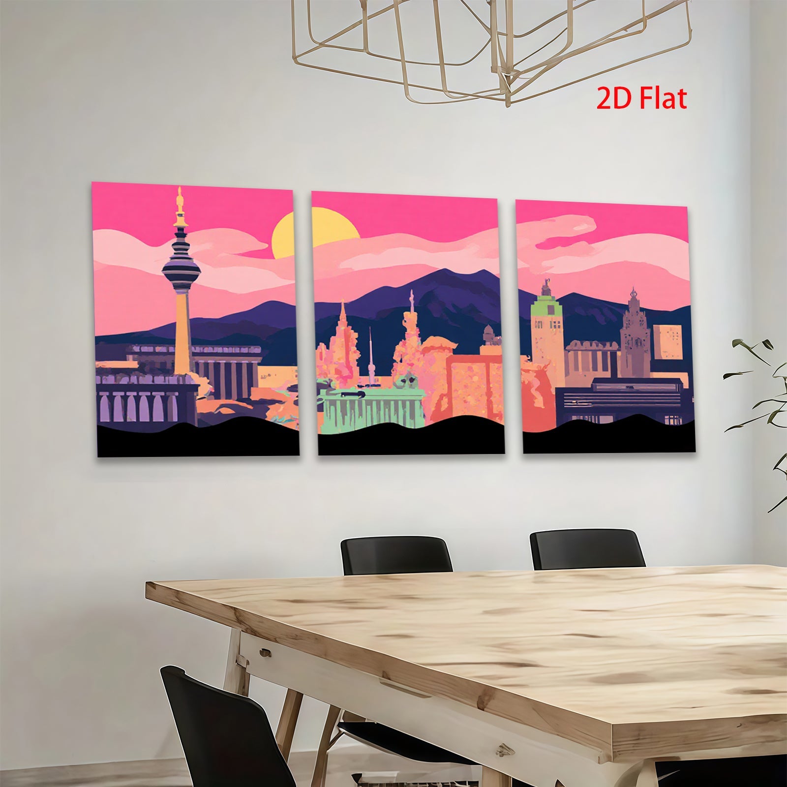 2D flat 1pc vibrant city skyline modern wall art decor for living room bedroom office gallery wrapped canvas prints farmhouse style