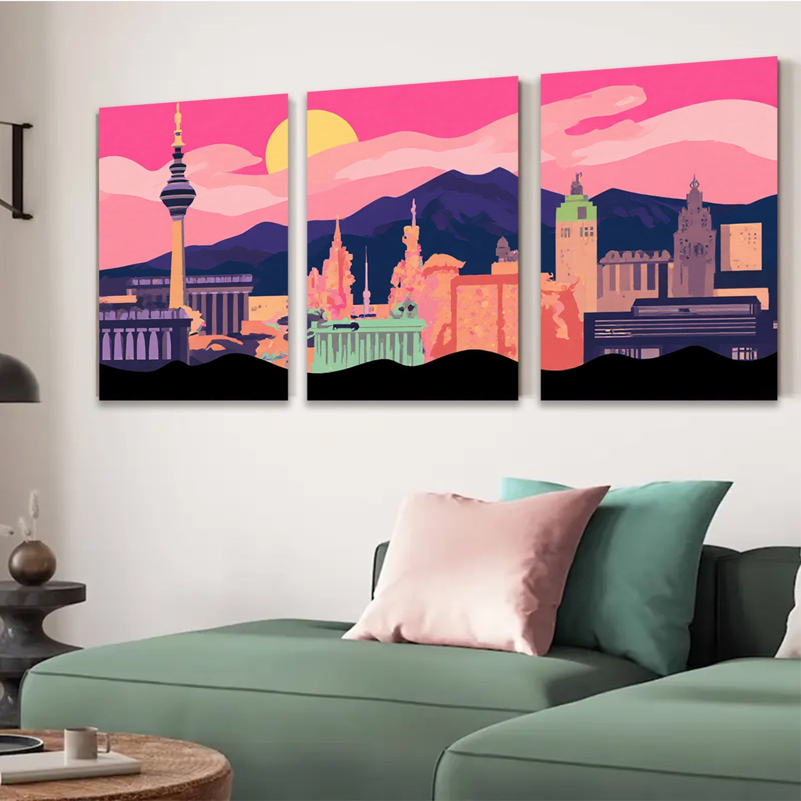 2D flat 1pc vibrant city skyline modern wall art decor for living room bedroom office gallery wrapped canvas prints farmhouse style