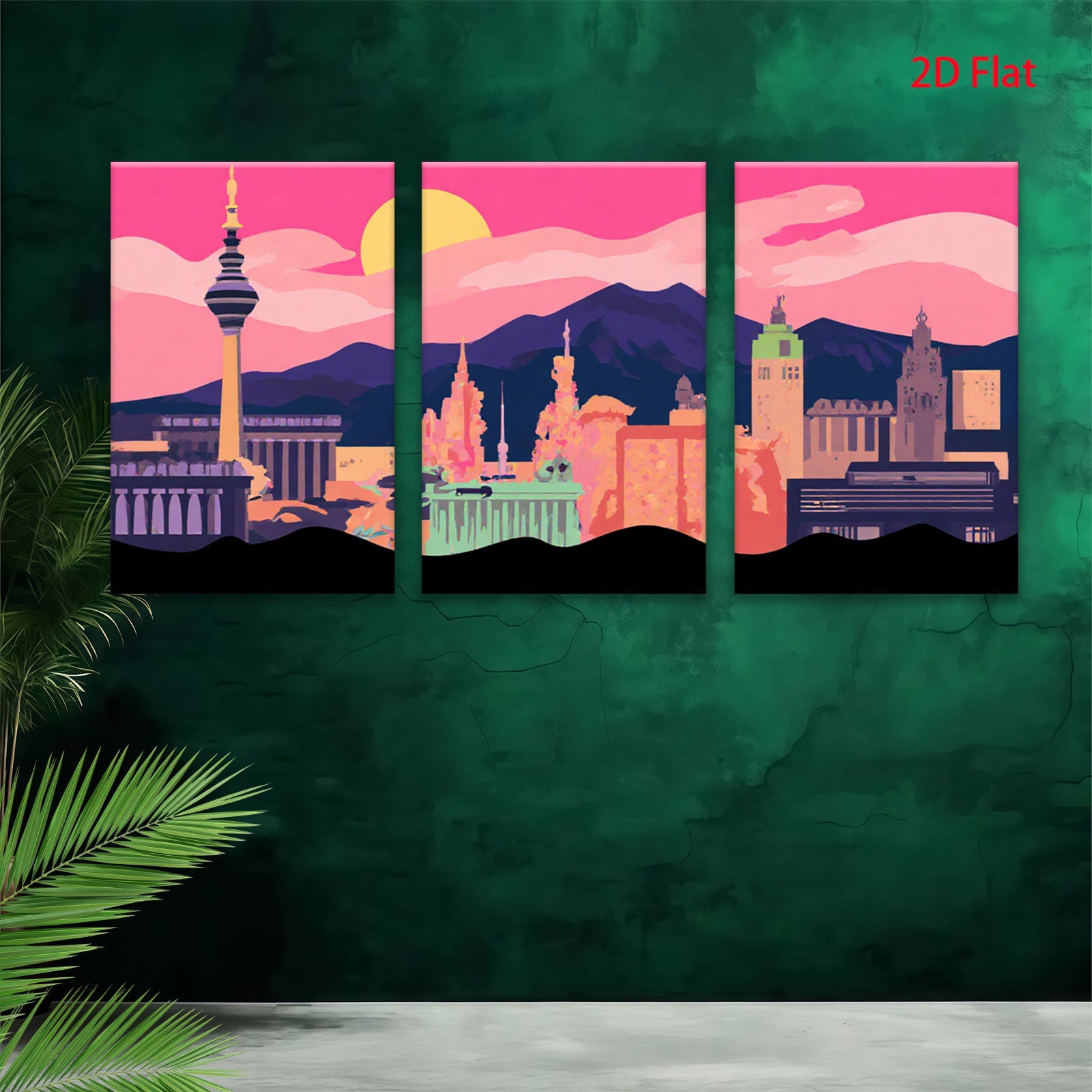 2D flat 1pc vibrant city skyline modern wall art decor for living room bedroom office gallery wrapped canvas prints farmhouse style