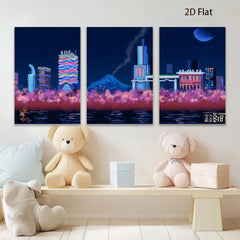 2D flat 1pc vibrant city skyline wall art modern home decor bedroom living room canvas prints farmhouse aesthetic gallery wrapped ready to hang