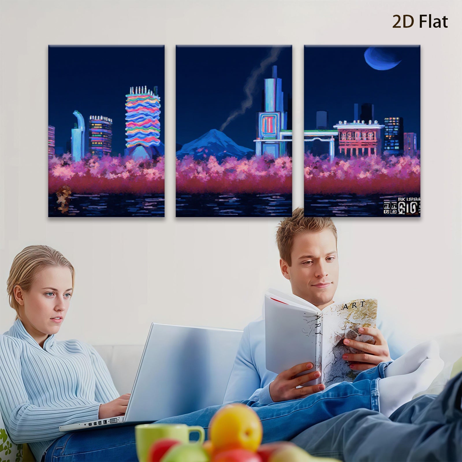 2D flat 1pc vibrant city skyline wall art modern home decor bedroom living room canvas prints farmhouse aesthetic gallery wrapped ready to hang