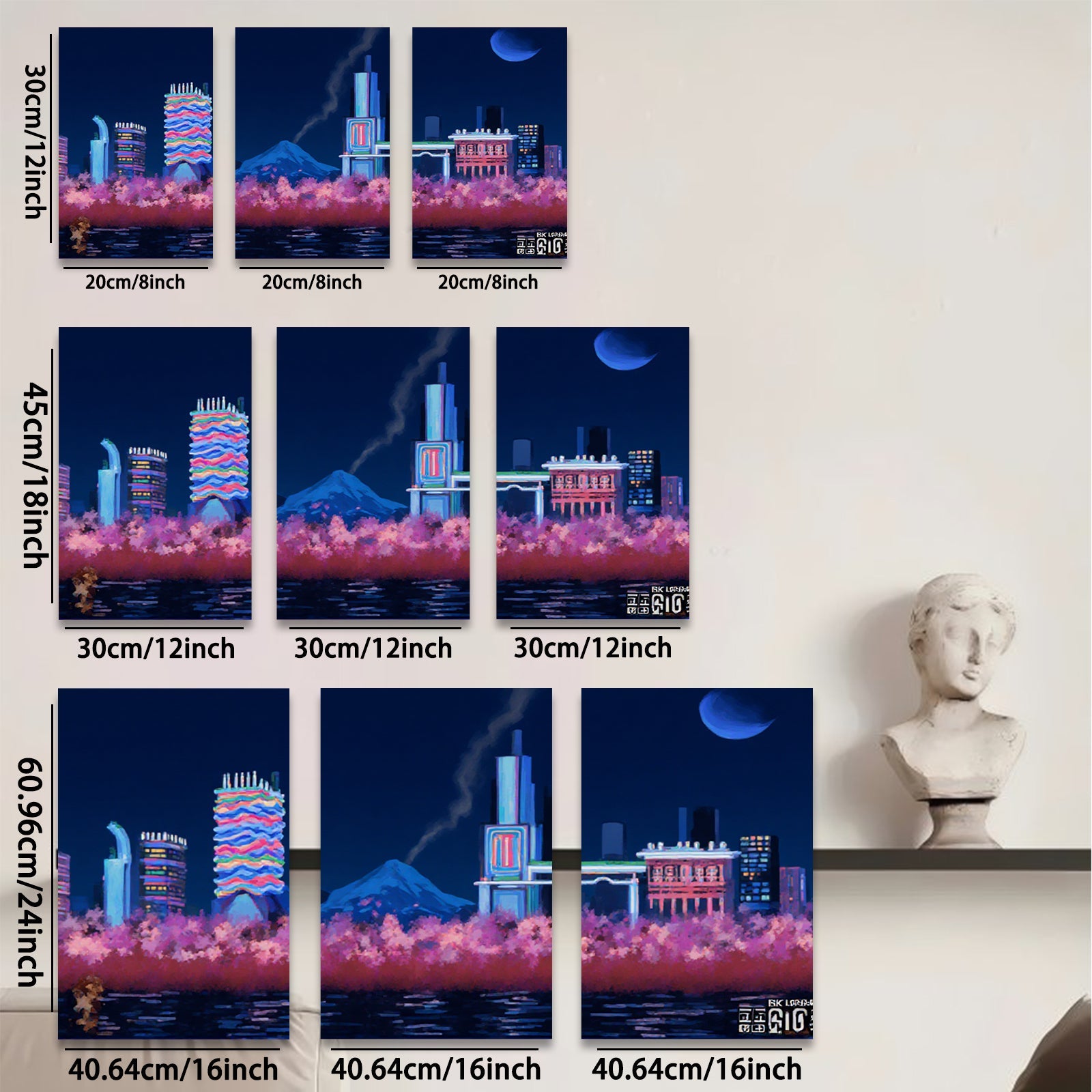2D flat 1pc vibrant city skyline wall art modern home decor bedroom living room canvas prints farmhouse aesthetic gallery wrapped ready to hang