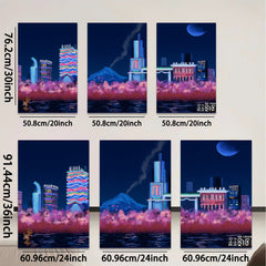 2D flat 1pc vibrant city skyline wall art modern home decor bedroom living room canvas prints farmhouse aesthetic gallery wrapped ready to hang
