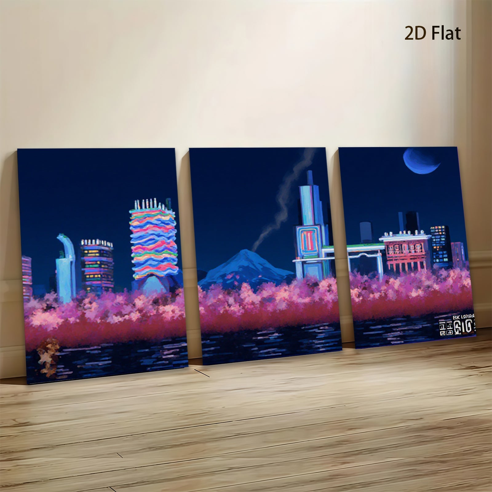 2D flat 1pc vibrant city skyline wall art modern home decor bedroom living room canvas prints farmhouse aesthetic gallery wrapped ready to hang