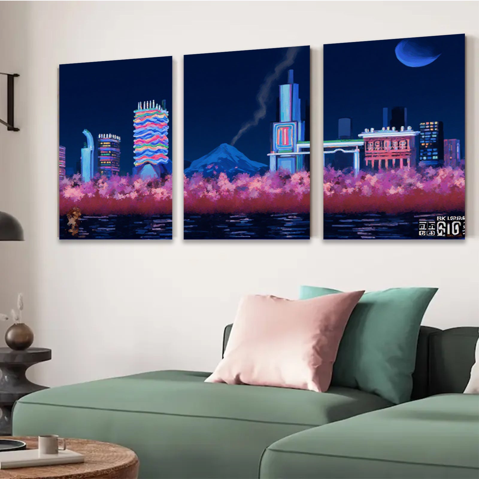 2D flat 1pc vibrant city skyline wall art modern home decor bedroom living room canvas prints farmhouse aesthetic gallery wrapped ready to hang