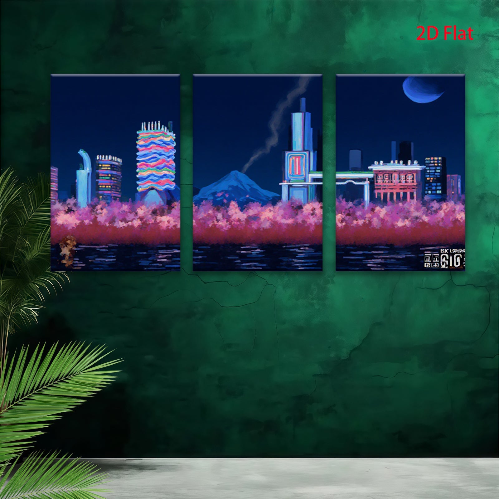 2D flat 1pc vibrant city skyline wall art modern home decor bedroom living room canvas prints farmhouse aesthetic gallery wrapped ready to hang