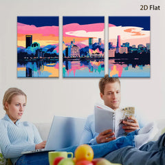 2D flat 1pc vibrant city skyline wall art modern home decor living room bedroom office canvas prints farmhouse style aesthetic gallery wrapped ready to hang