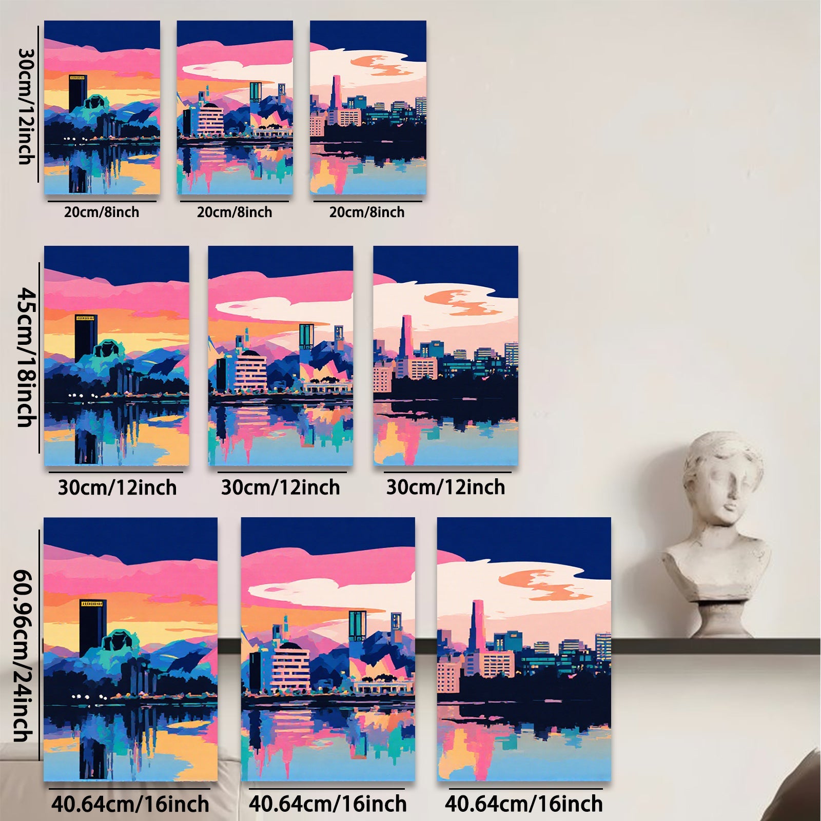 2D flat 1pc vibrant city skyline wall art modern home decor living room bedroom office canvas prints farmhouse style aesthetic gallery wrapped ready to hang