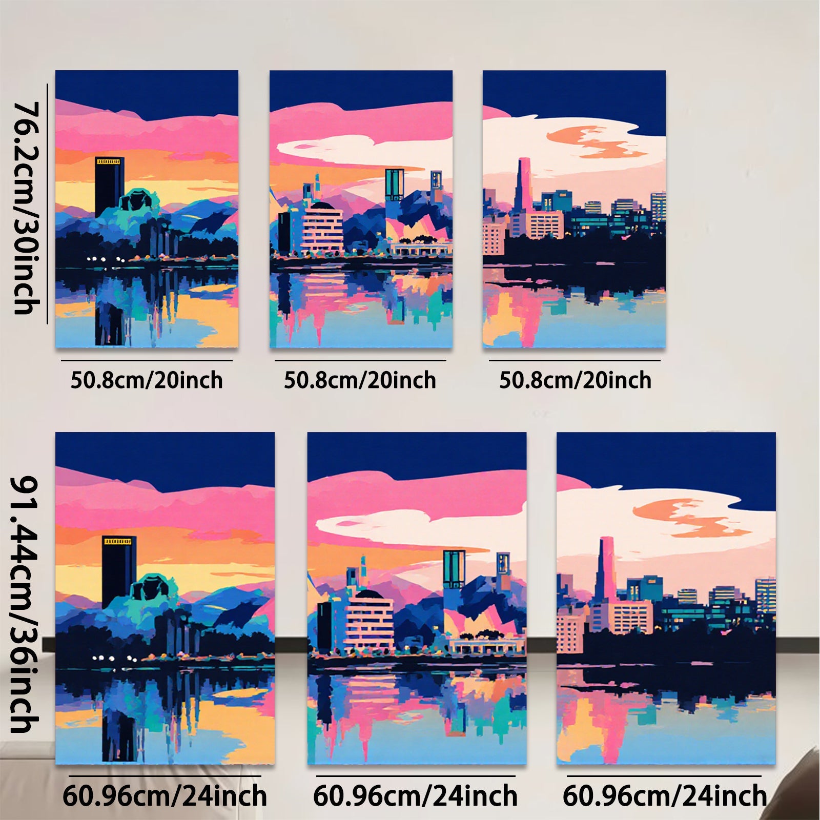2D flat 1pc vibrant city skyline wall art modern home decor living room bedroom office canvas prints farmhouse style aesthetic gallery wrapped ready to hang