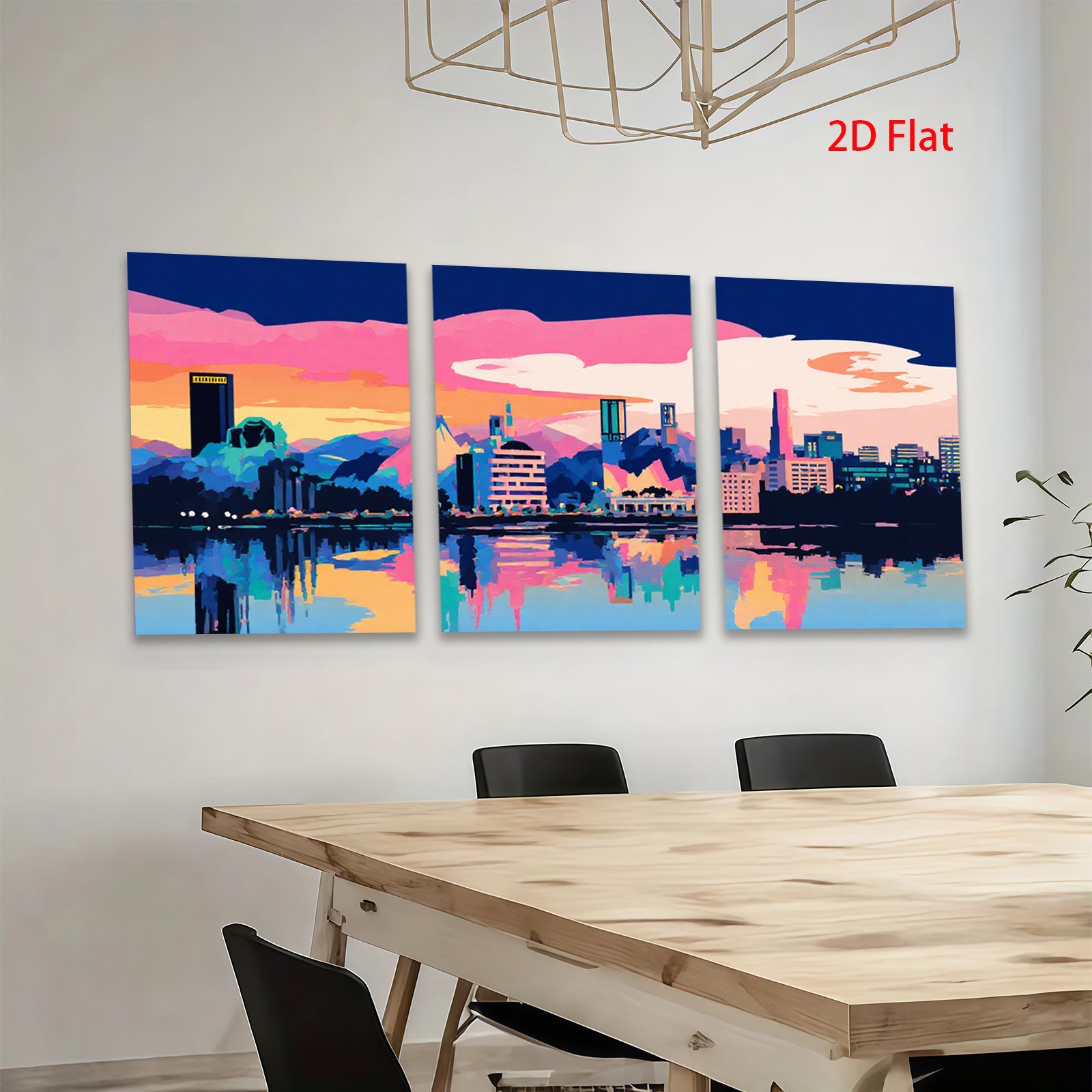 2D flat 1pc vibrant city skyline wall art modern home decor living room bedroom office canvas prints farmhouse style aesthetic gallery wrapped ready to hang