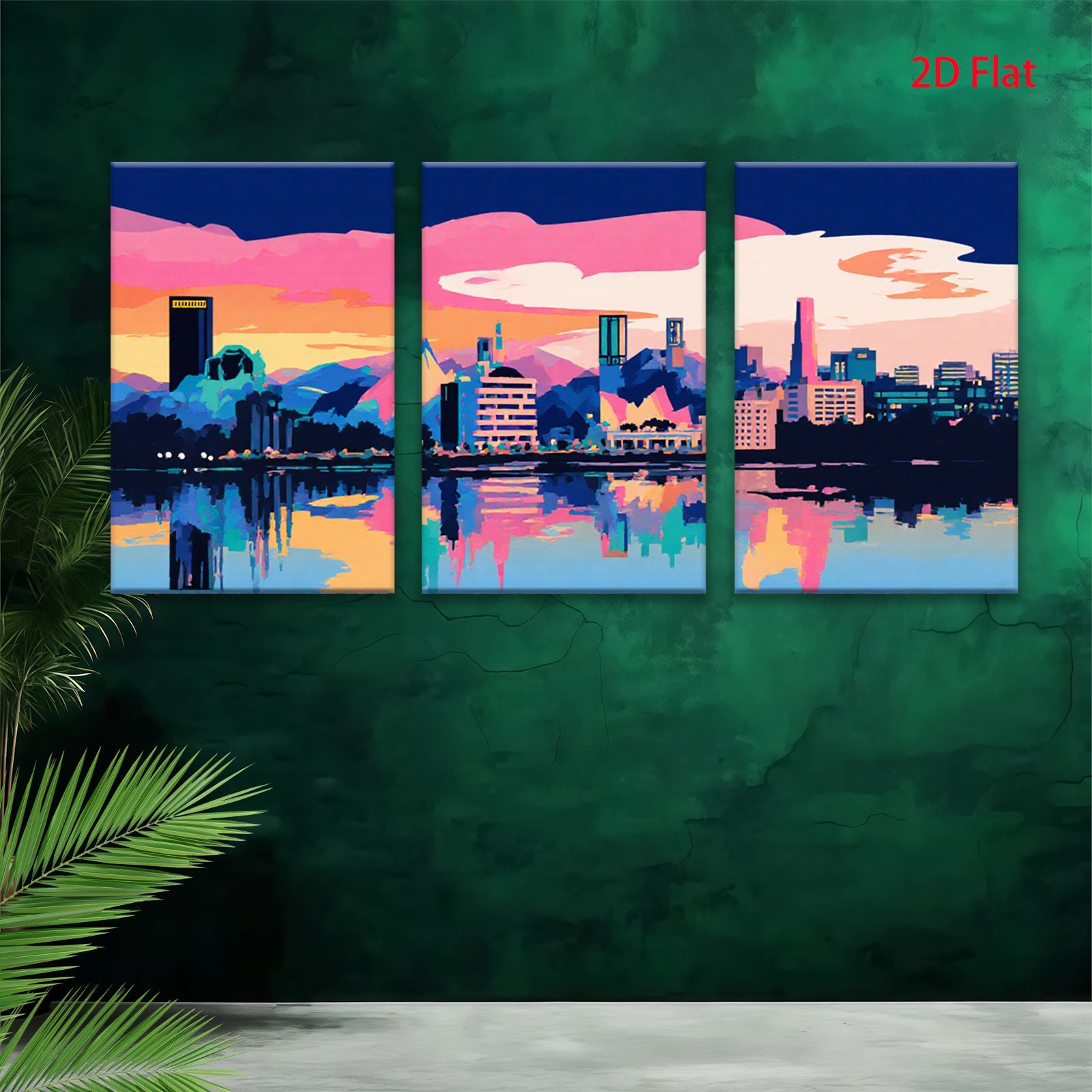 2D flat 1pc vibrant city skyline wall art modern home decor living room bedroom office canvas prints farmhouse style aesthetic gallery wrapped ready to hang
