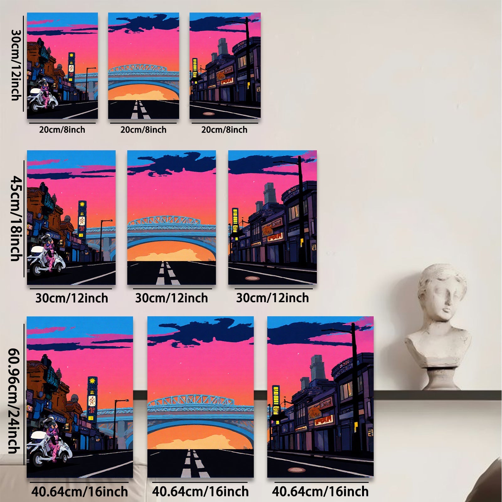 2D flat 1pc vibrant city street under dramatic twilight sky modern wall art decor for living room bedroom office gallery wrapped canvas prints farmhouse style