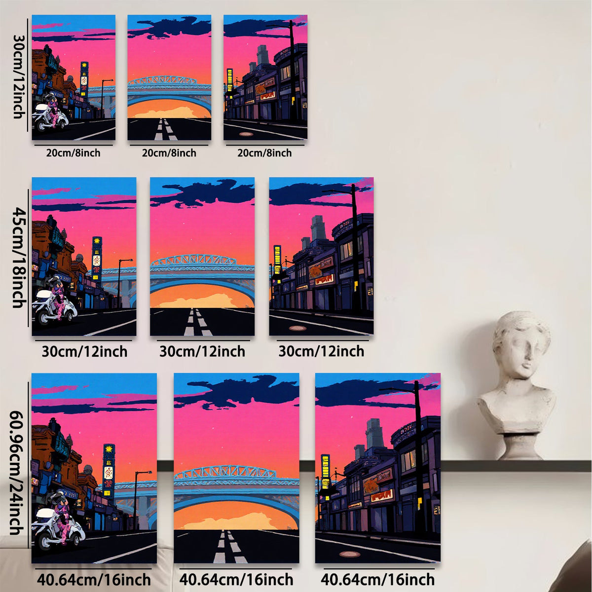 2D flat 1pc vibrant city street under dramatic twilight sky modern wall art decor for living room bedroom office gallery wrapped canvas prints farmhouse style