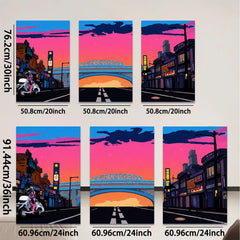 2D flat 1pc vibrant city street under dramatic twilight sky modern wall art decor for living room bedroom office gallery wrapped canvas prints farmhouse style