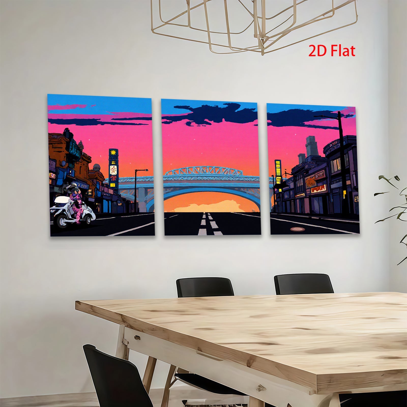 2D flat 1pc vibrant city street under dramatic twilight sky modern wall art decor for living room bedroom office gallery wrapped canvas prints farmhouse style