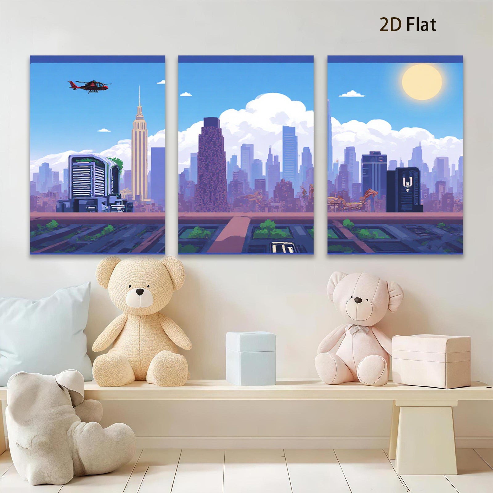 2D flat 1pc vibrant cityscape New York skyline modern wall art bedroom living room decor farmhouse style canvas prints framed ready to hang