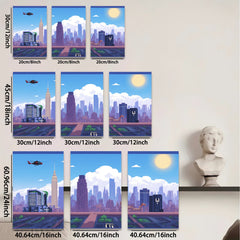 2D flat 1pc vibrant cityscape New York skyline modern wall art bedroom living room decor farmhouse style canvas prints framed ready to hang