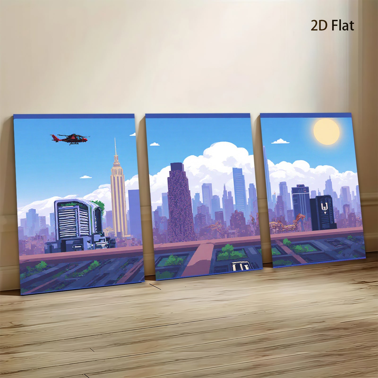 2D flat 1pc vibrant cityscape New York skyline modern wall art bedroom living room decor farmhouse style canvas prints framed ready to hang