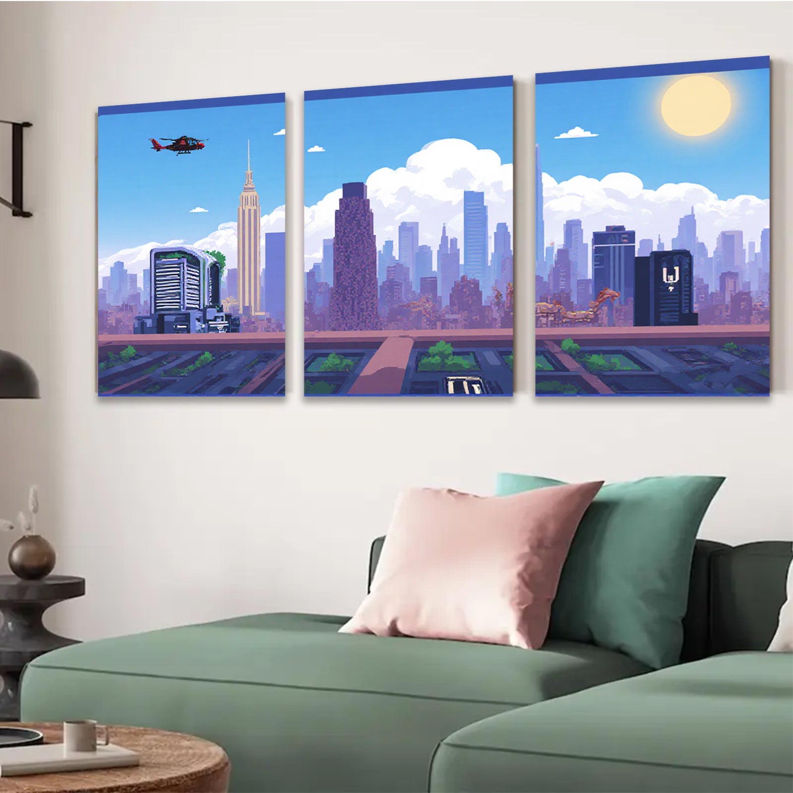 2D flat 1pc vibrant cityscape New York skyline modern wall art bedroom living room decor farmhouse style canvas prints framed ready to hang