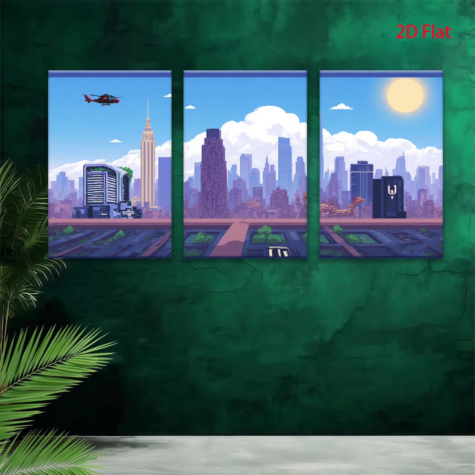 2D flat 1pc vibrant cityscape New York skyline modern wall art bedroom living room decor farmhouse style canvas prints framed ready to hang