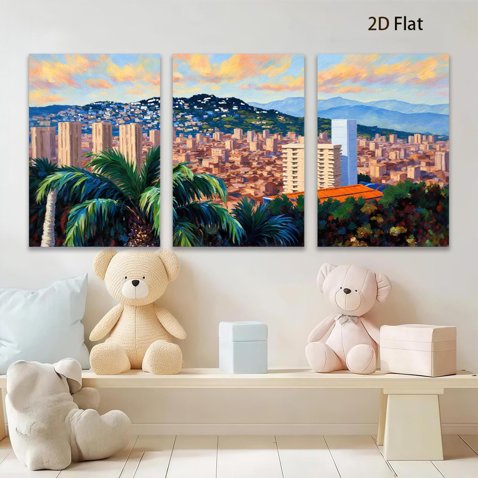 2D flat 1pc vibrant cityscape lush tropical foliage perfect wall decor living room bedroom office modern farmhouse gallery wrapped canvas art
