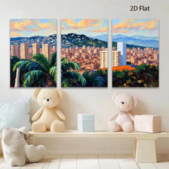 2D flat 1pc vibrant cityscape lush tropical foliage perfect wall decor living room bedroom office modern farmhouse gallery wrapped canvas art