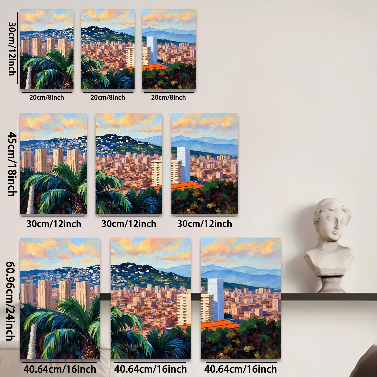 2D flat 1pc vibrant cityscape lush tropical foliage perfect wall decor living room bedroom office modern farmhouse gallery wrapped canvas art