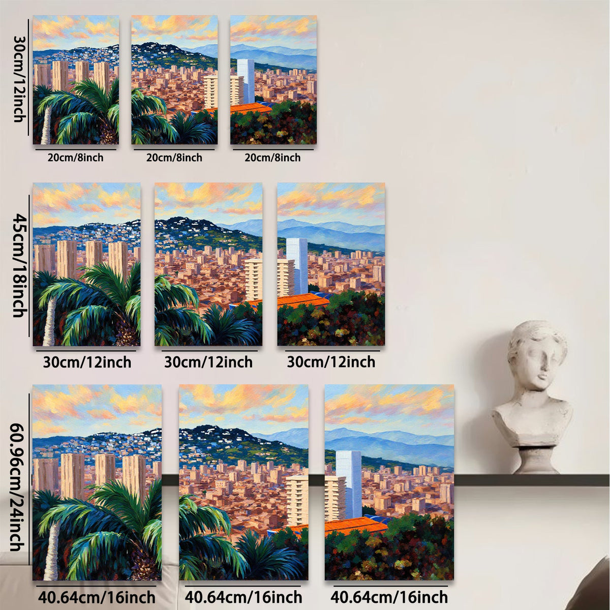 2D flat 1pc vibrant cityscape lush tropical foliage perfect wall decor living room bedroom office modern farmhouse gallery wrapped canvas art