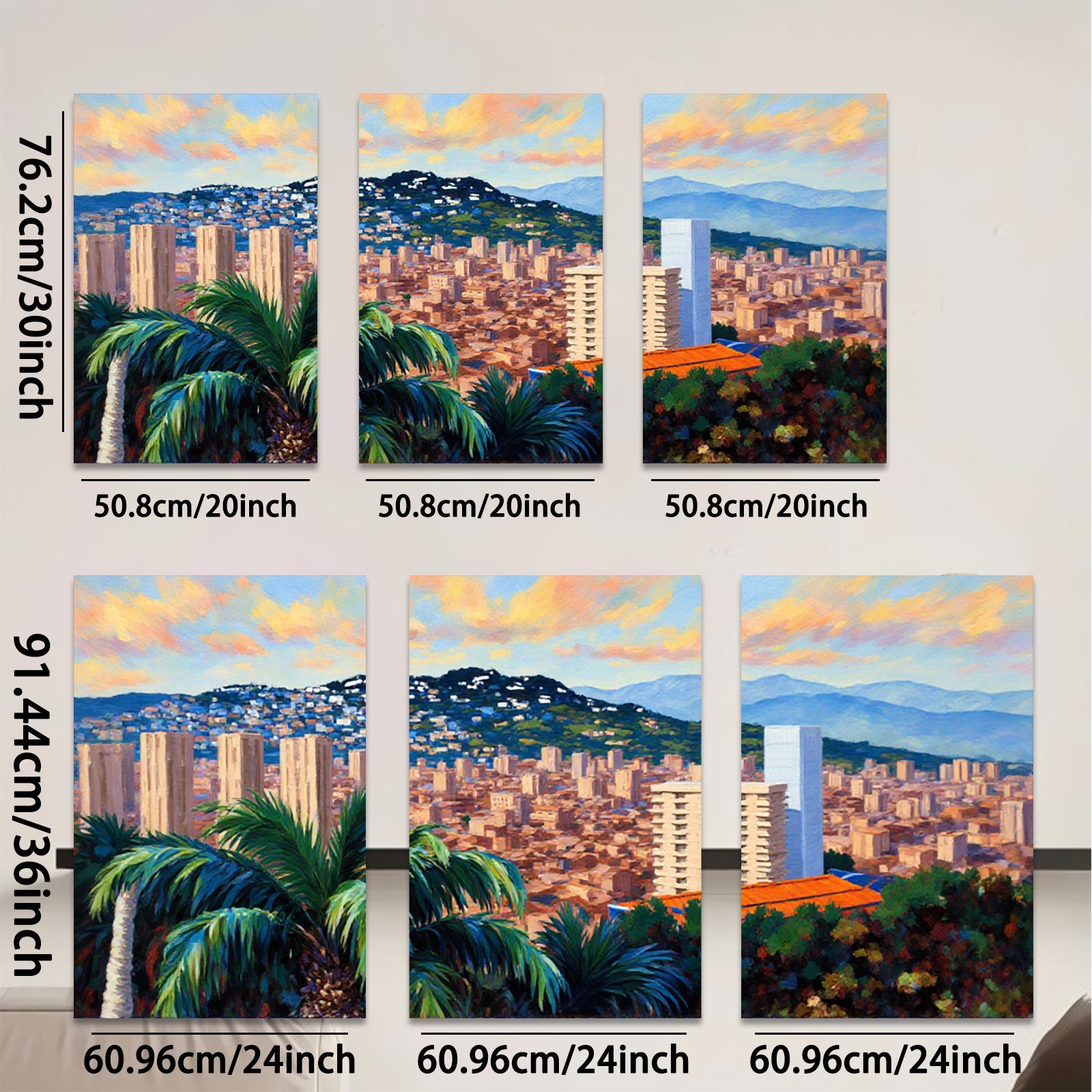 2D flat 1pc vibrant cityscape lush tropical foliage perfect wall decor living room bedroom office modern farmhouse gallery wrapped canvas art
