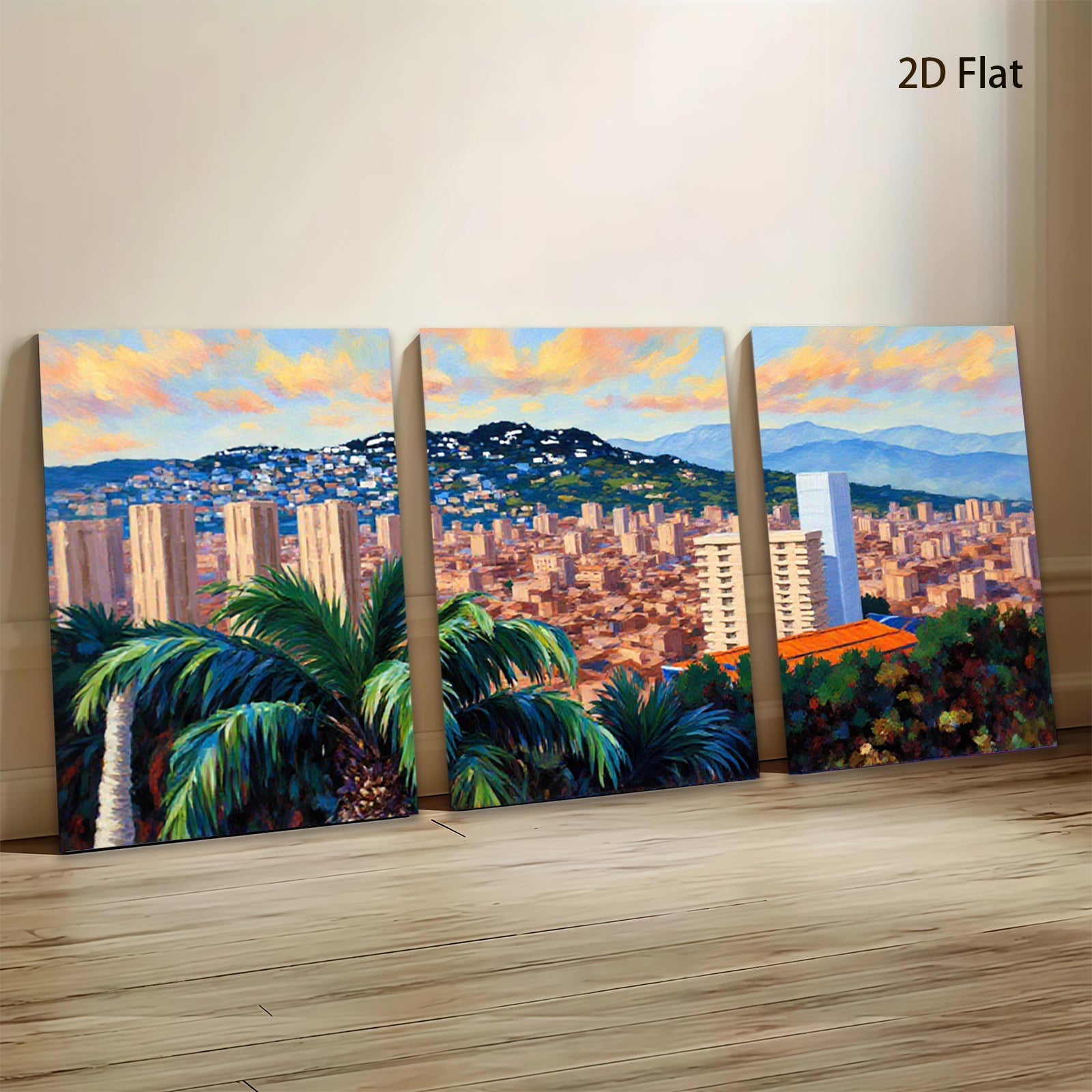 2D flat 1pc vibrant cityscape lush tropical foliage perfect wall decor living room bedroom office modern farmhouse gallery wrapped canvas art