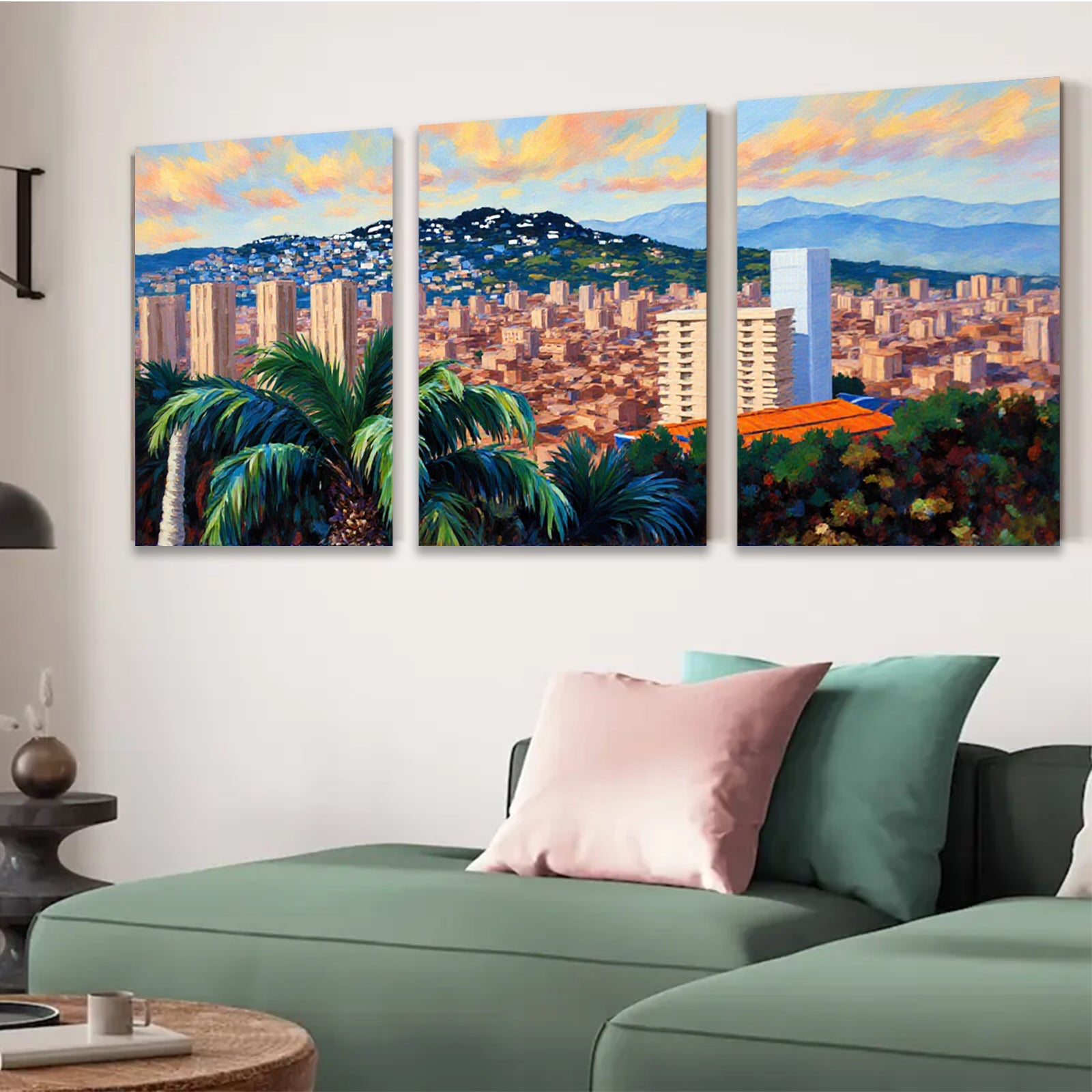 2D flat 1pc vibrant cityscape lush tropical foliage perfect wall decor living room bedroom office modern farmhouse gallery wrapped canvas art