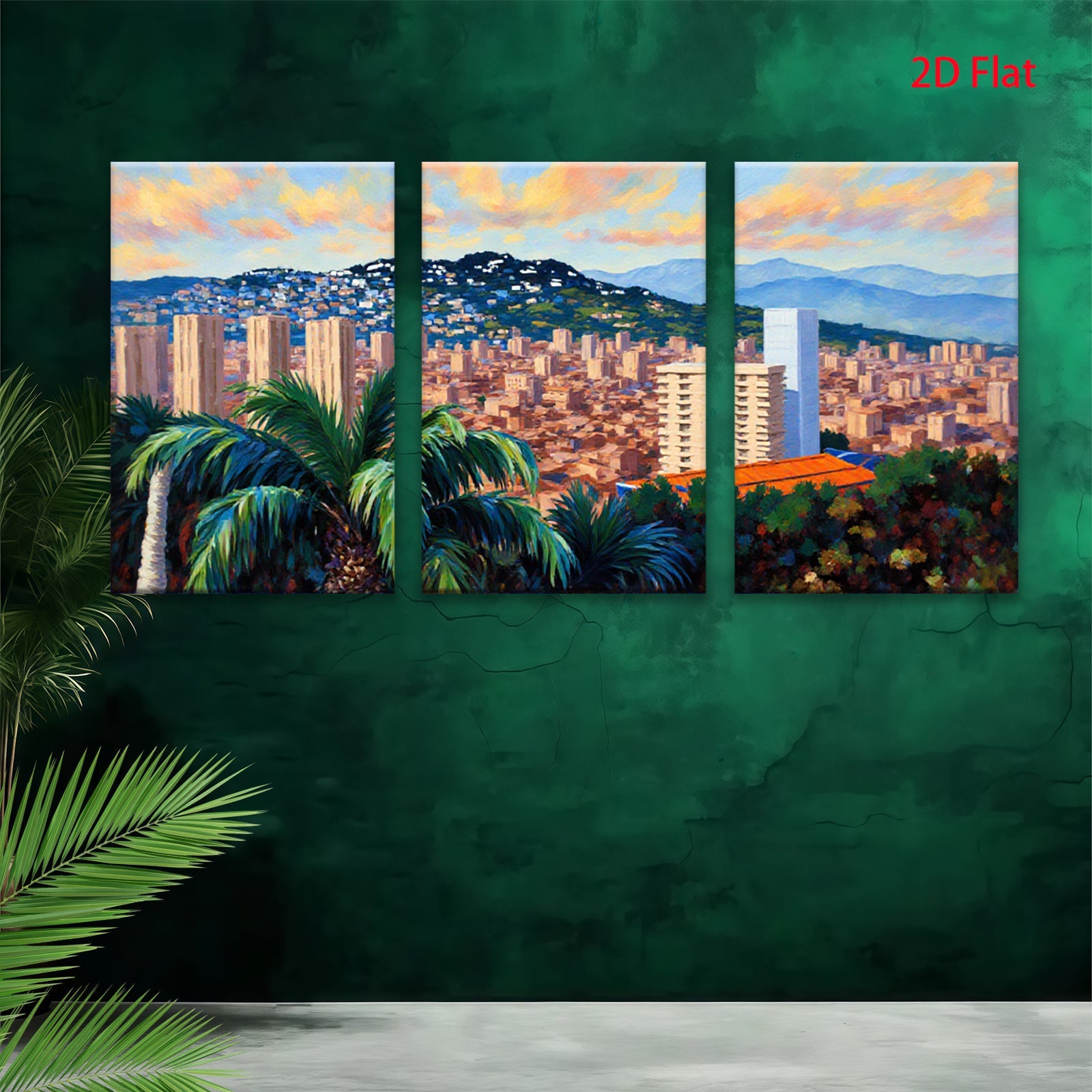 2D flat 1pc vibrant cityscape lush tropical foliage perfect wall decor living room bedroom office modern farmhouse gallery wrapped canvas art