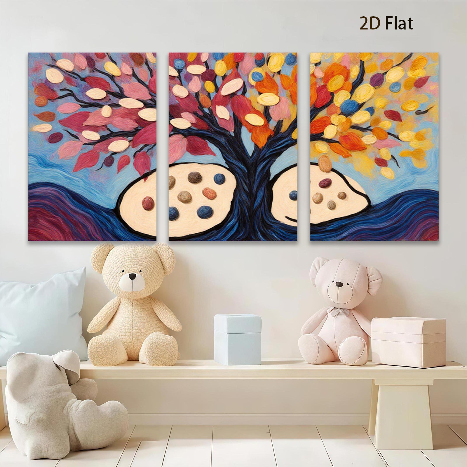 2D flat 1pc vibrant colorful tree painting abstract wall art decor farmhouse living room bedroom modern gallery wrapped canvas prints
