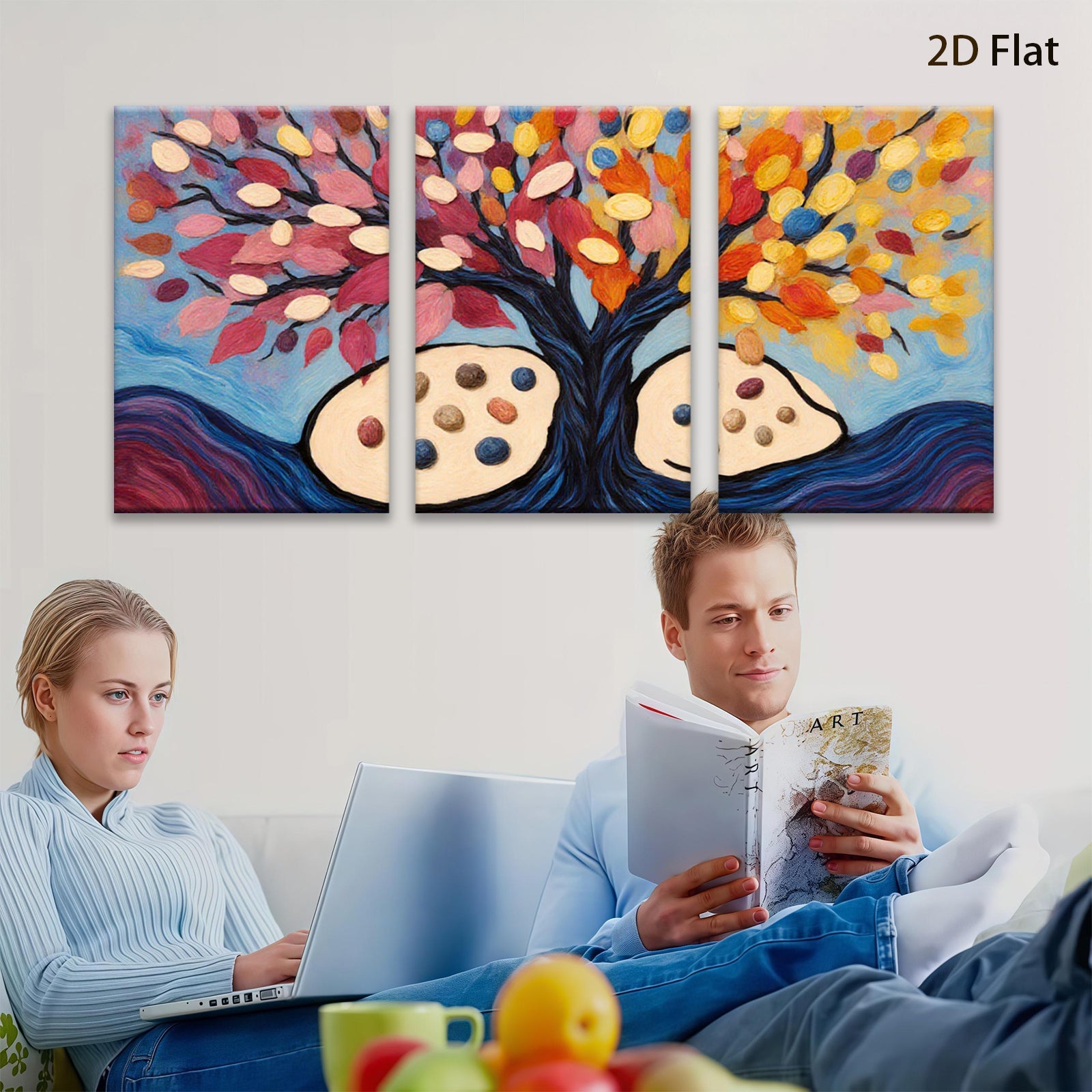 2D flat 1pc vibrant colorful tree painting abstract wall art decor farmhouse living room bedroom modern gallery wrapped canvas prints