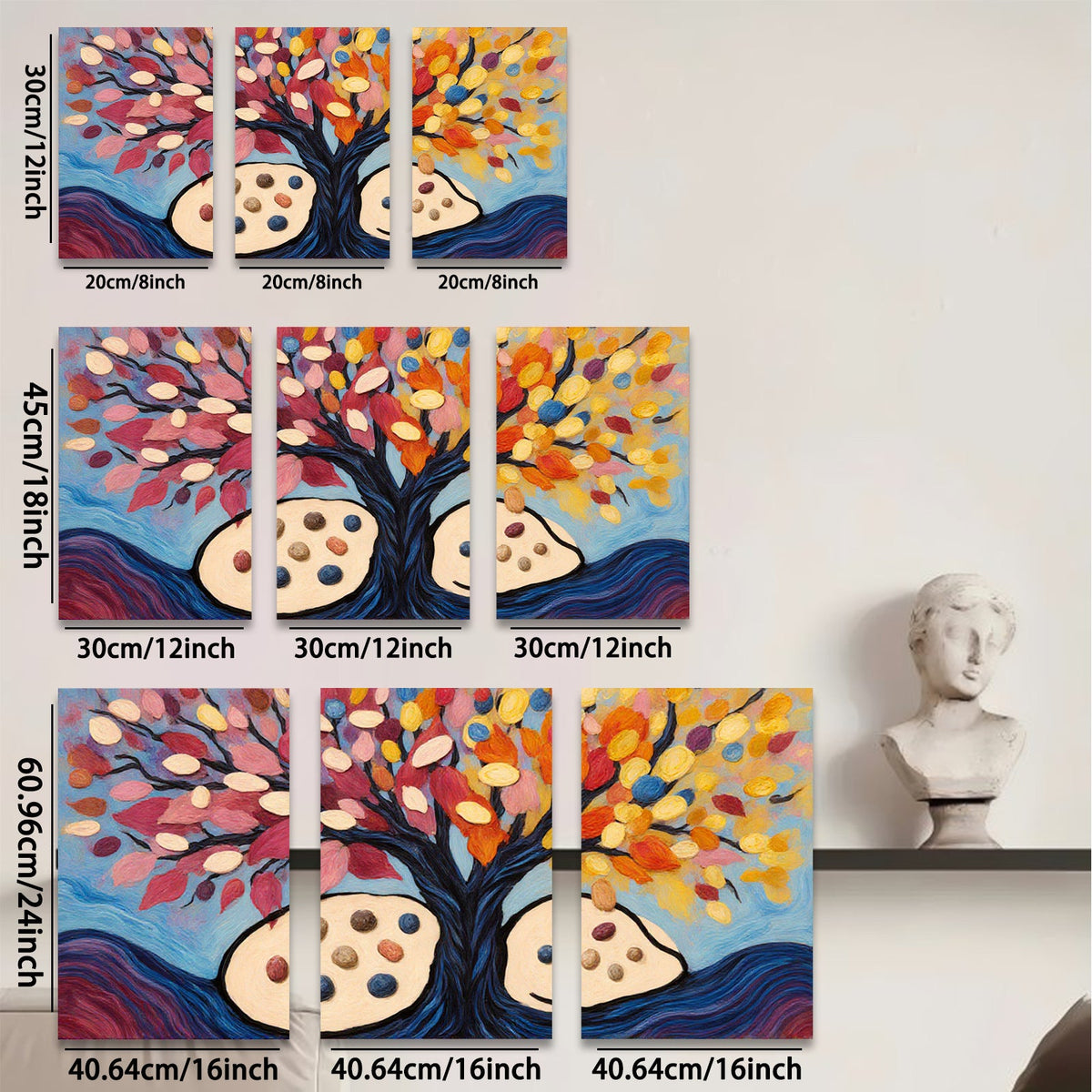 2D flat 1pc vibrant colorful tree painting abstract wall art decor farmhouse living room bedroom modern gallery wrapped canvas prints
