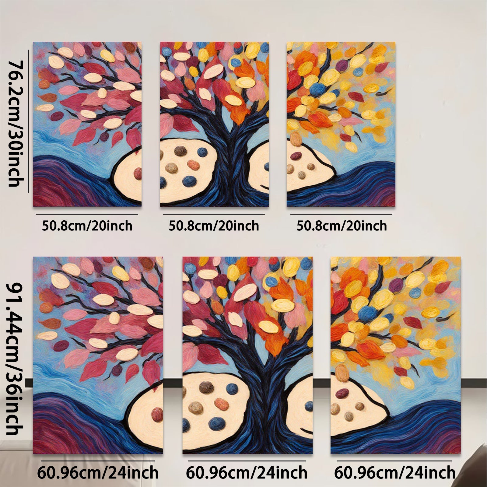 2D flat 1pc vibrant colorful tree painting abstract wall art decor farmhouse living room bedroom modern gallery wrapped canvas prints